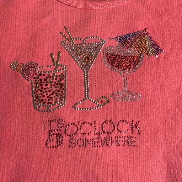 Vintage Y2K “it’s 5 o’clock somewhere” rhinestone bedazzled cotton tshirt medium - Picture 2 of 8